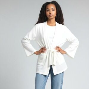 Jack by BB Dakota Saturday Morning Wrap Jacket‎ Boho Textured Gauze White Sz S